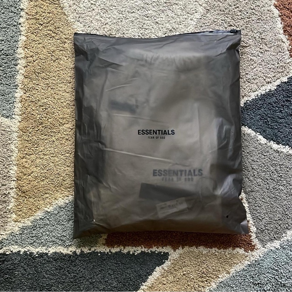 Fear of God Essentials light oatmeal, dark oatmeal and black cuffed Pants